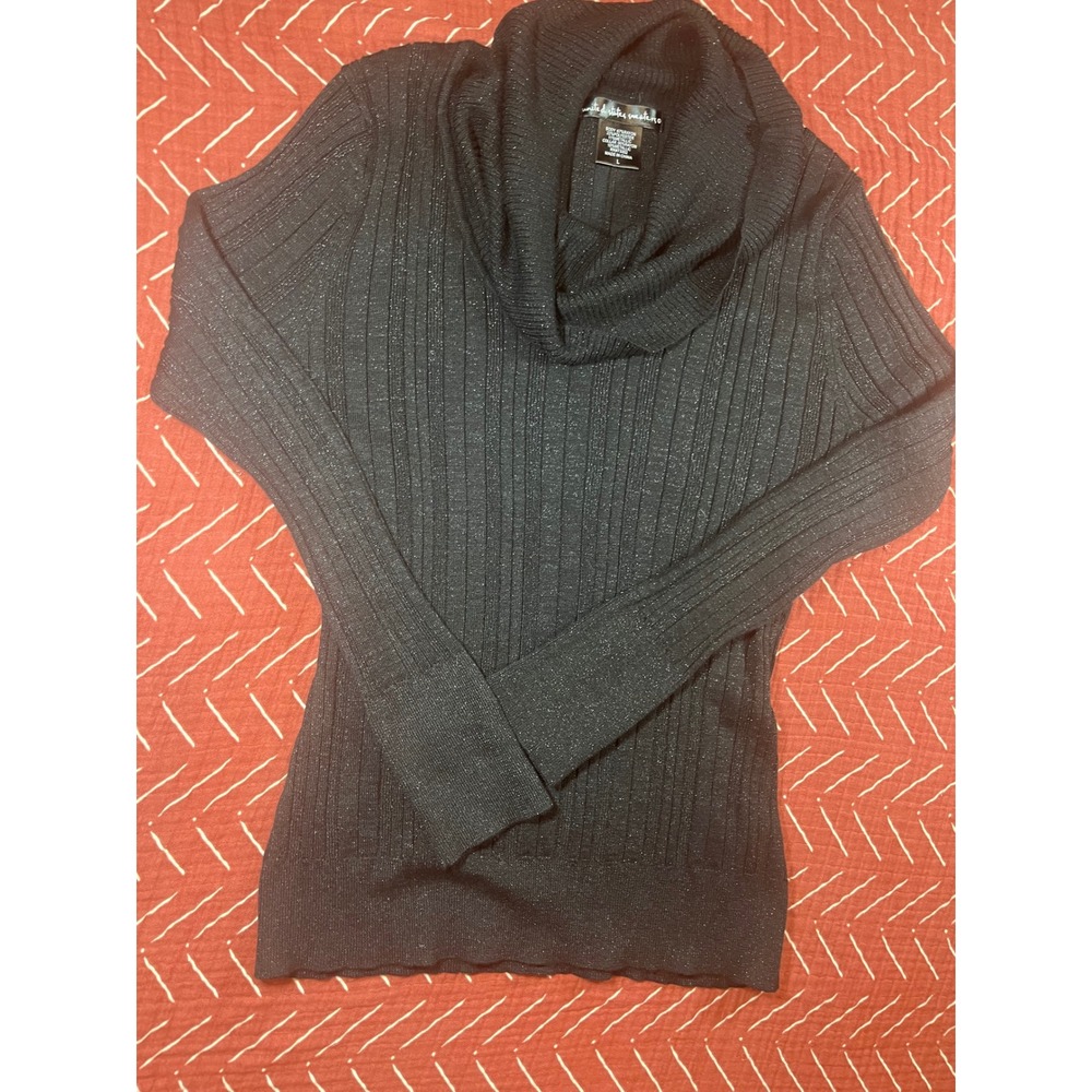 United States Sweaters Women's Black Ribbed Metallic Cowl Neck Sweater L